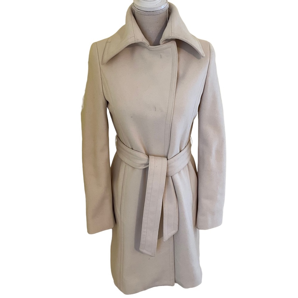 United Colors of Benetton Cream Wool Blend Trench Style Coat 38(2)